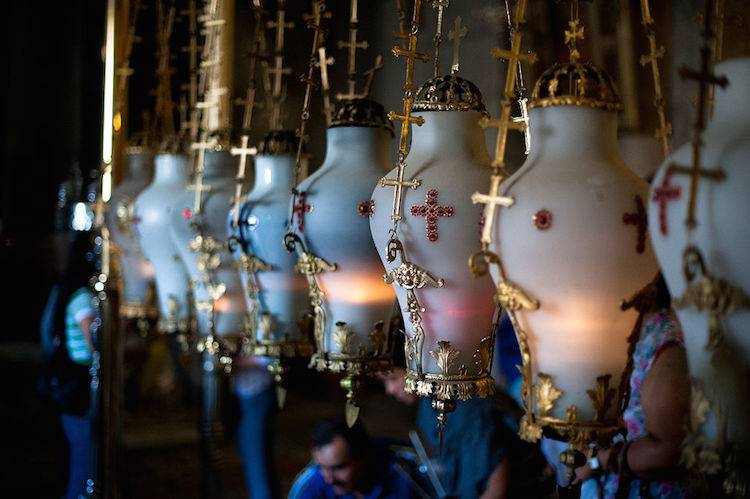 Vases Anointing Stone Church of the Holy Sepulchre