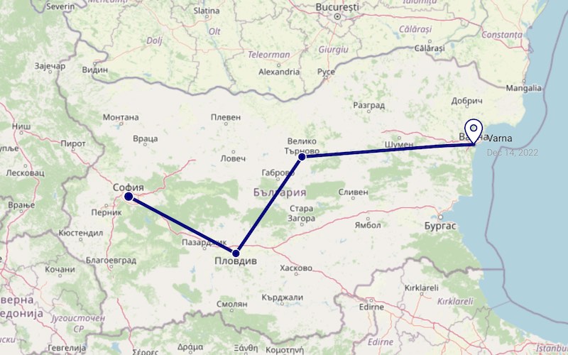 map Bulgaria itinerary 10 days