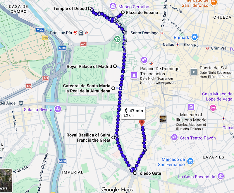 Weekend in Madrid Day 1 itinerary map